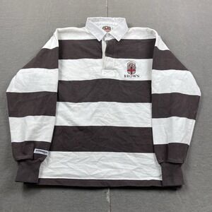 Vintage Barbarian Brown University Striped Long Sleeve Rugby Shirt Mens Medium